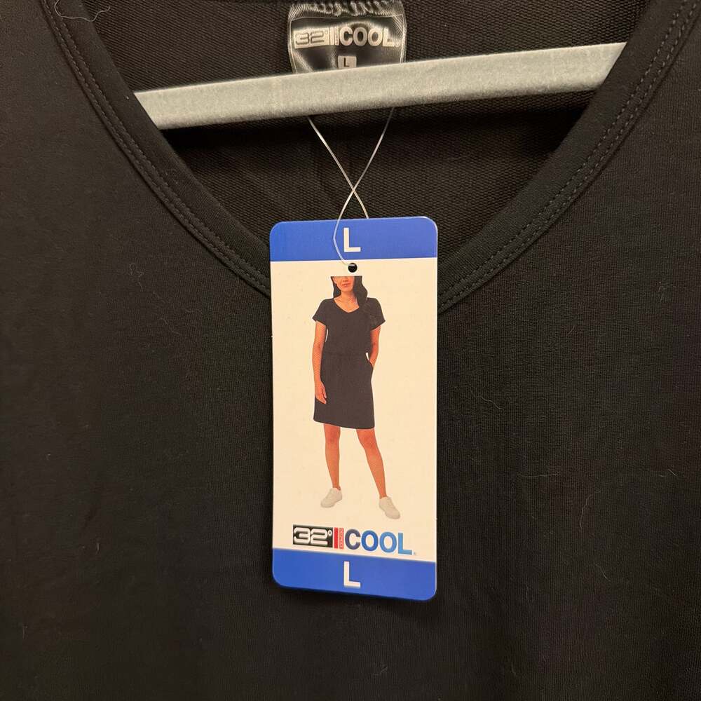 32 Degrees Cool Soft Lux Short Sleeve Ruched Drawstring Waist Dress Black - Picture 3 of 4